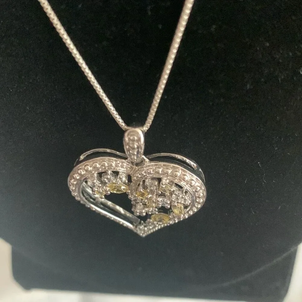 Sterling Silver 925 Heart Pendant Necklace Italy 18”‎